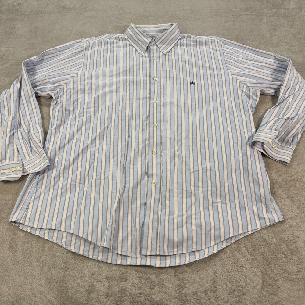 Brooks Brothers 1818 Regent Mens 2XL Supima Cotton Non-Iron Striped Blue Pink